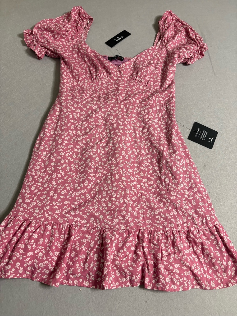 NWT Lulu's Grateful Feelings Pink Floral Puff Sleeve Summer Dress sz M Chic Y2K - Picture 4 of 11